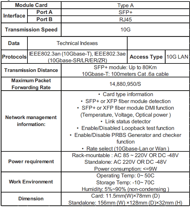 SFP+ to UTP 10G Fiber Copper Media Converter